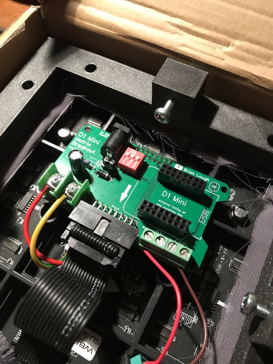 LED module with fabric and a 3d printed spacer bit that clamps down on the fabric. D1 Mini board.